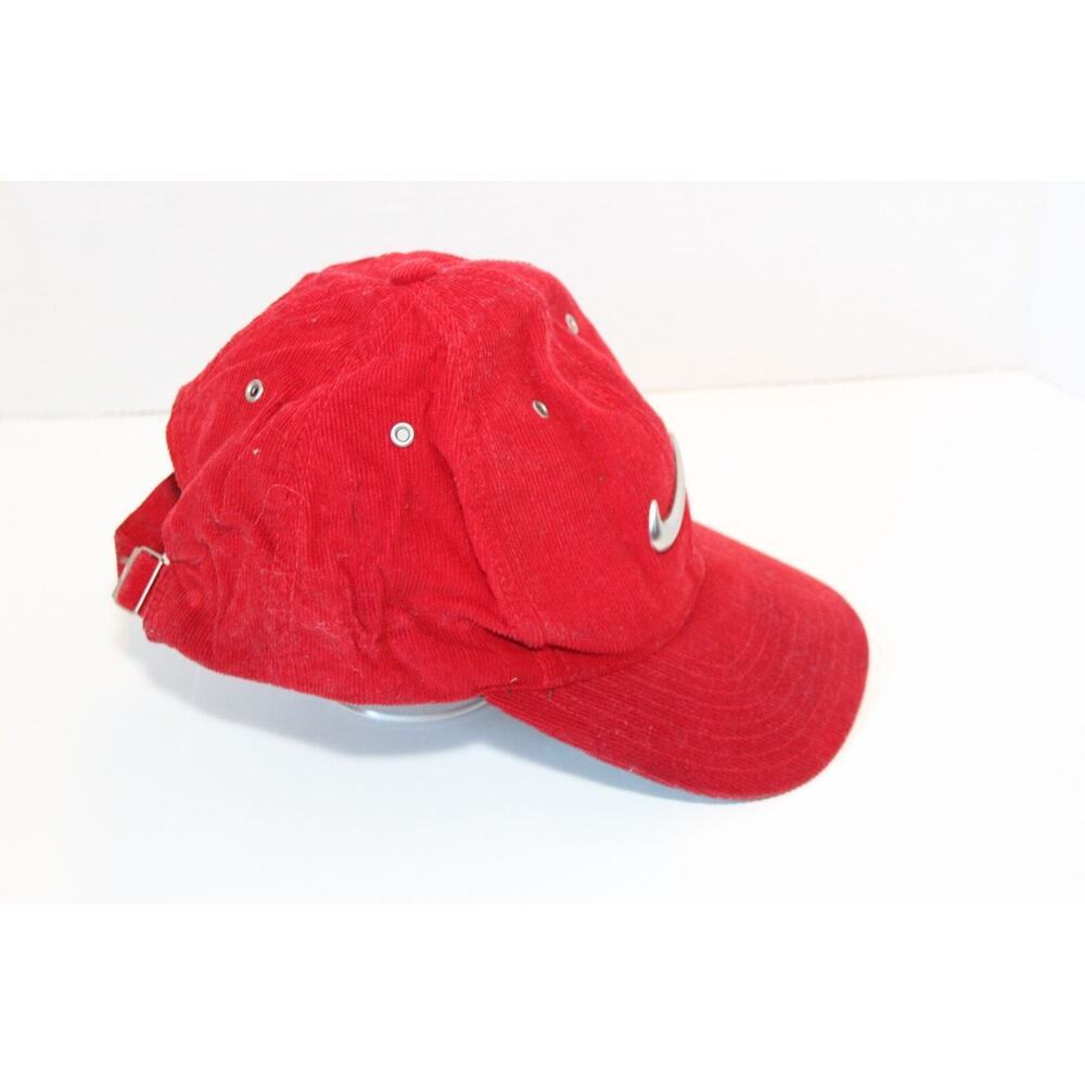 VTG NIKE Y2K Corduroy Baseball Hat Red Cap Silver Center Swoosh Check OS H12184 - Picture 5 of 7